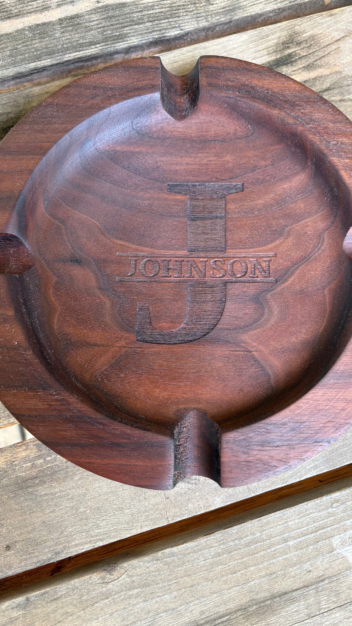 Engraved Walnut Ashtray