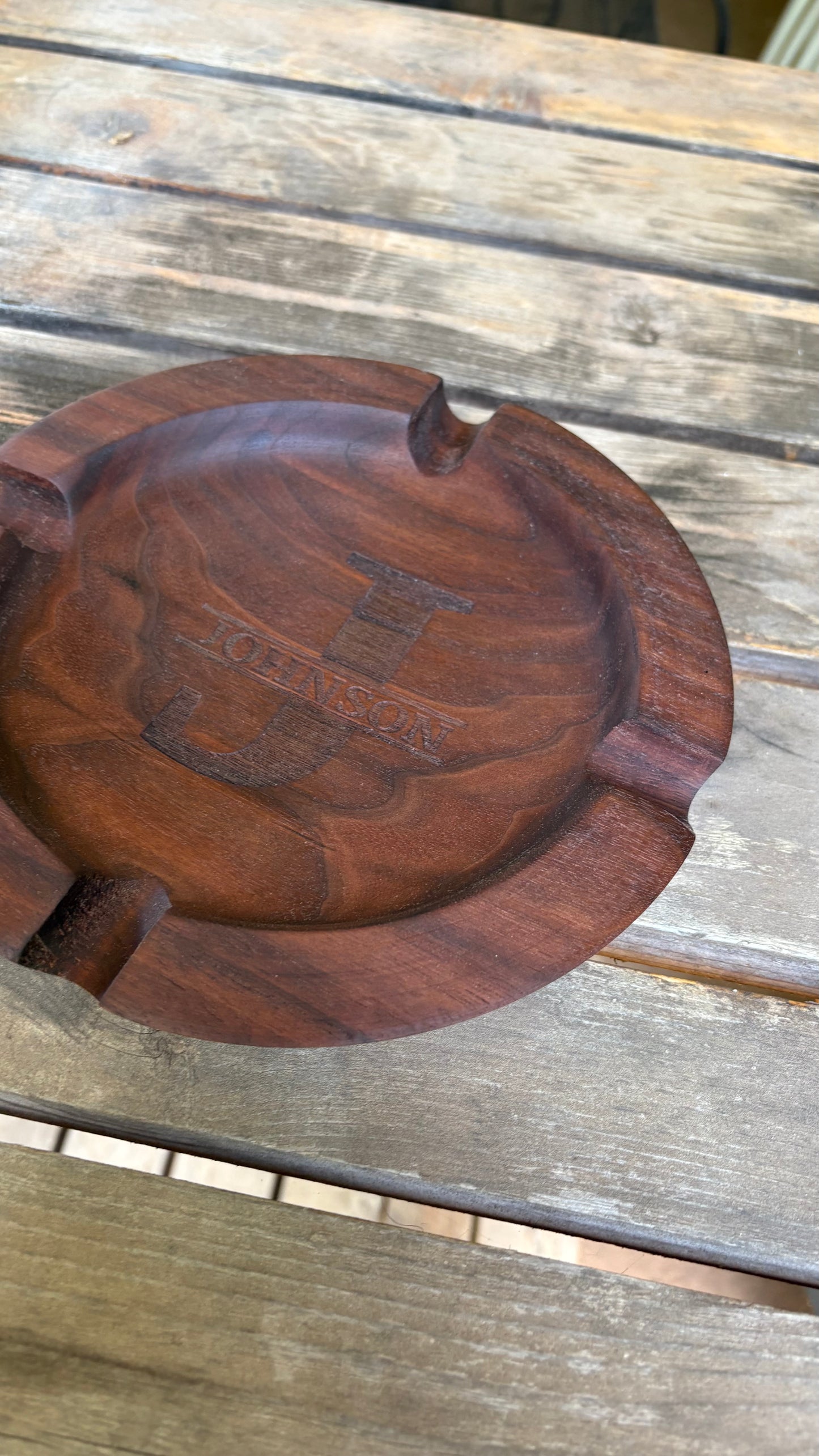 Engraved Walnut Ashtray