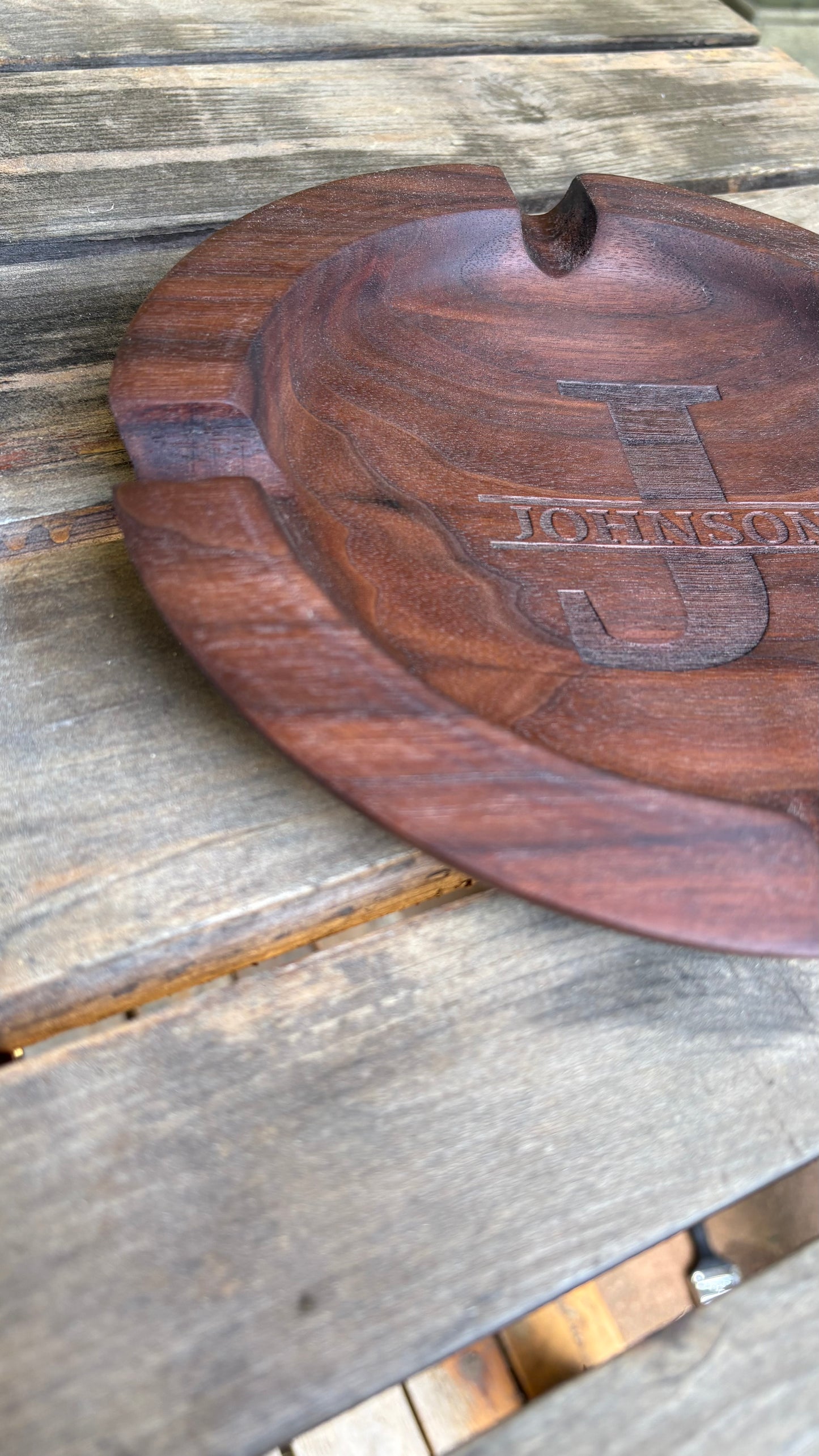 Engraved Walnut Ashtray
