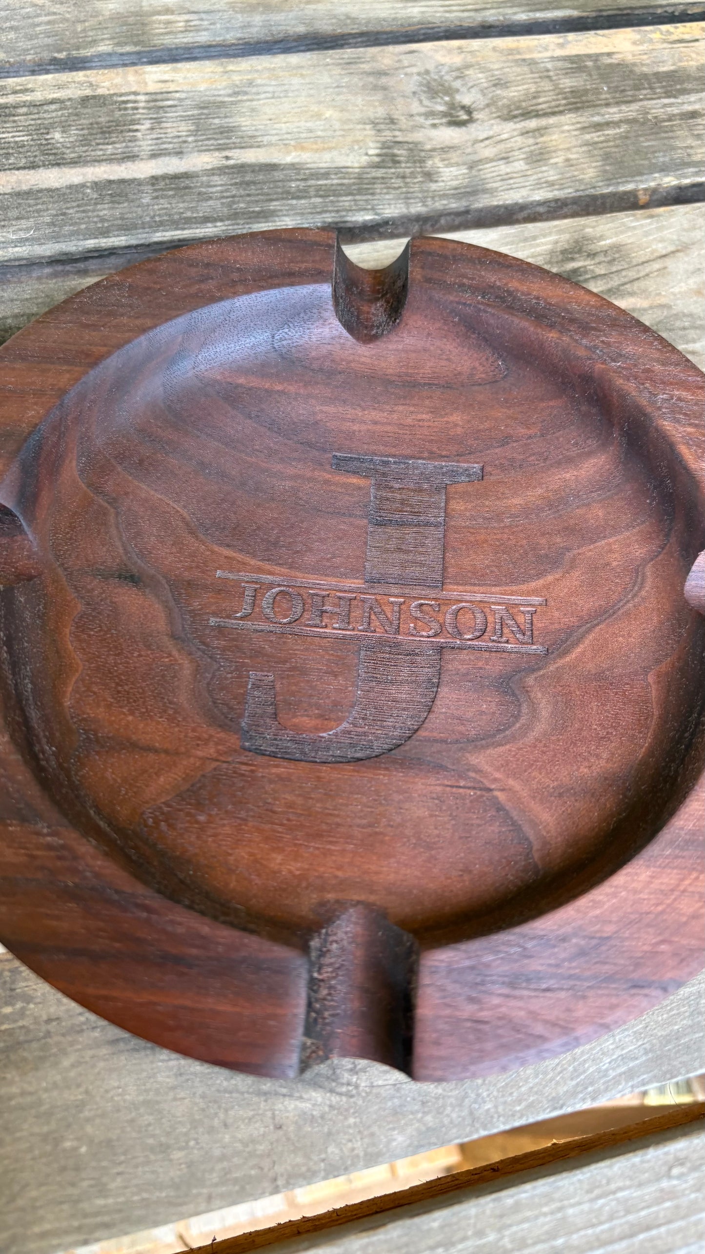 Engraved Walnut Ashtray